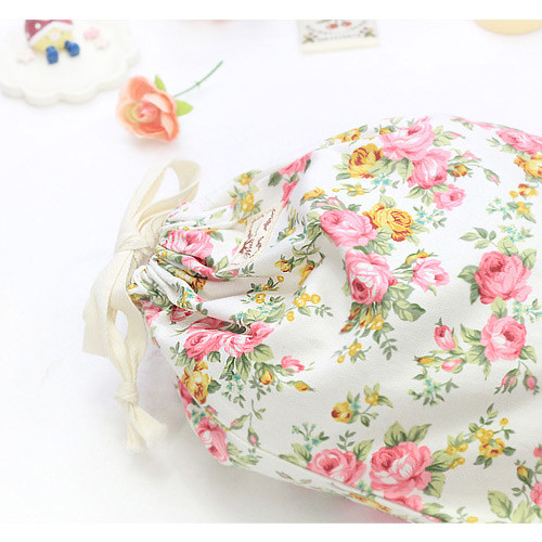 Vintage flower pattern cotton drawstring pouch