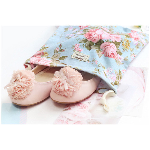 Vintage flower pattern cotton drawstring pouch