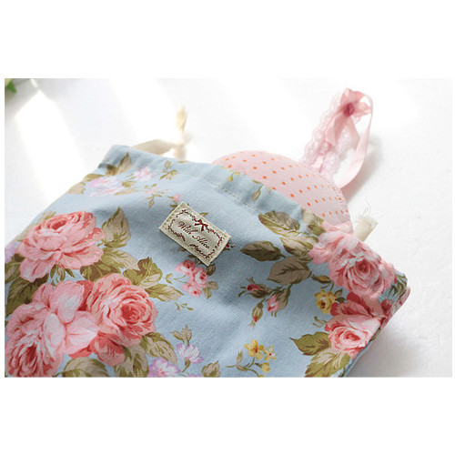 Vintage flower pattern cotton drawstring pouch
