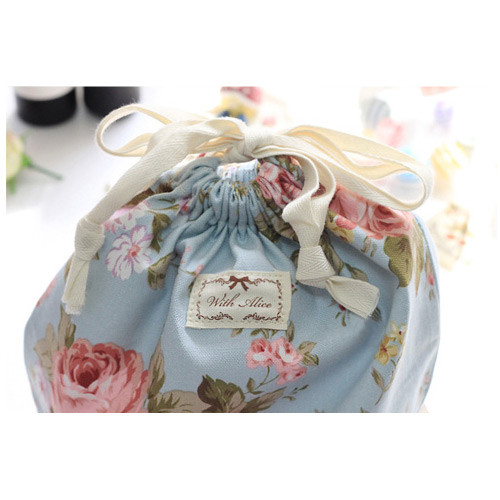 Drawstring - Vintage flower pattern cotton drawstring pouch