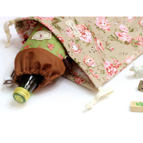 Vintage flower pattern cotton drawstring pouch