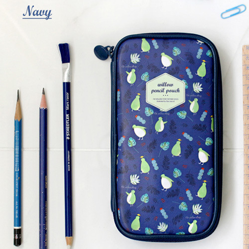 Navy - Willow story pattern zip around pencil case