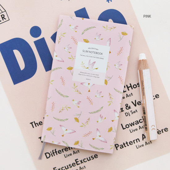 Pink - Willow story pattern slim lined notebook