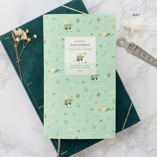 Mint - Willow story pattern slim lined notebook