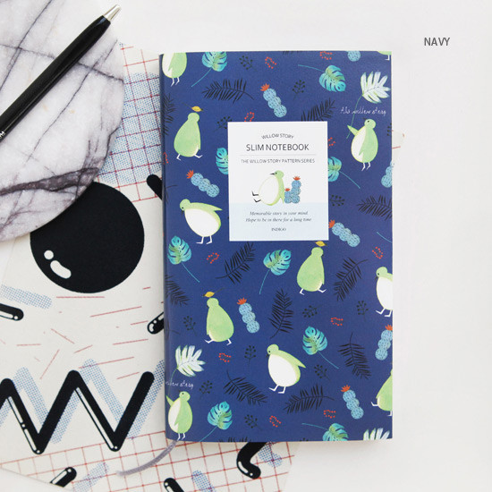 Navy - Willow story pattern slim lined notebook
