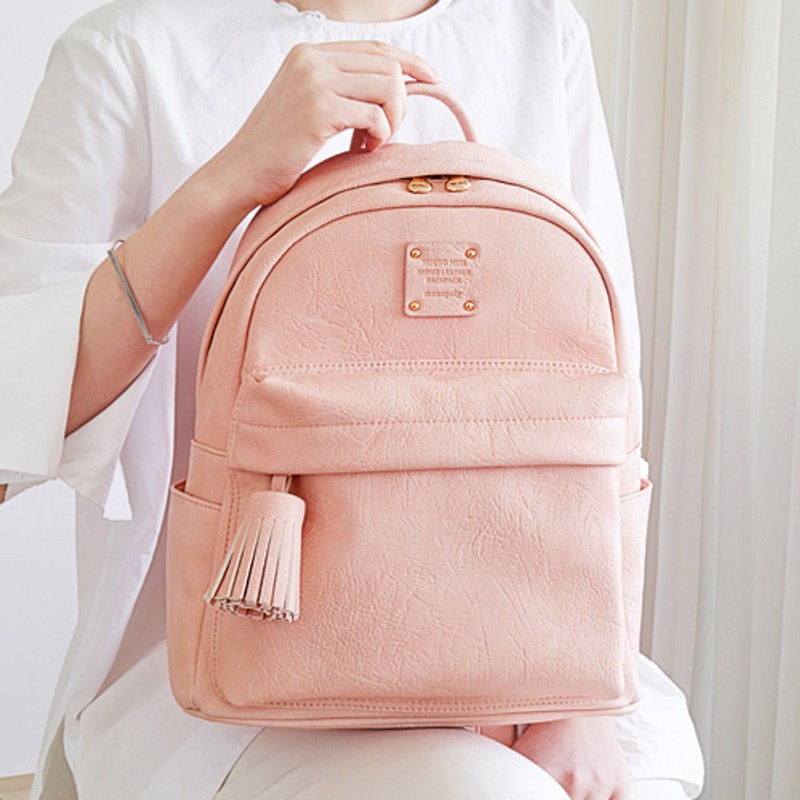 Baby pink - Nuevo mini office leather backpack with tassel  Baby pink - Nuevo mini office leather backpack with tassel