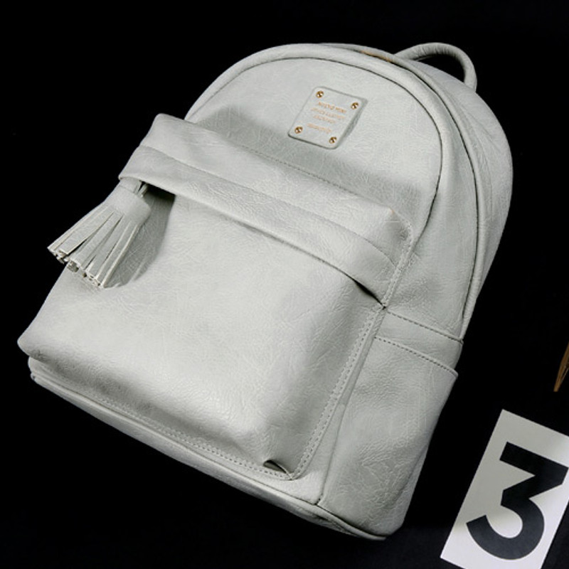 Light gray - Nuevo mini office leather backpack with tassel  Light gray - Nuevo mini office leather backpack with tassel