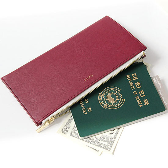 Burgundy - Caily flat long zipper wallet