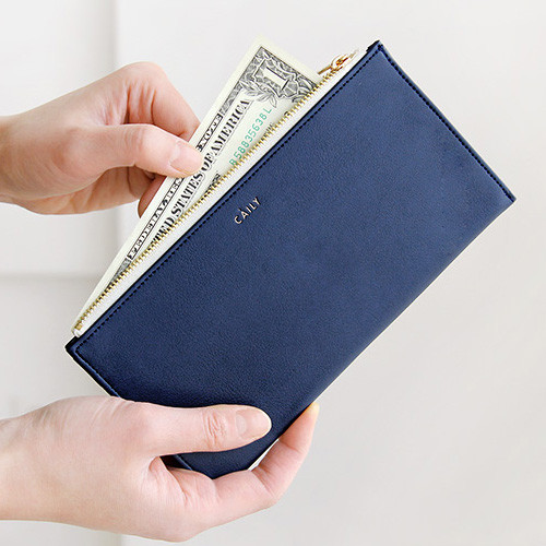 Navy - Caily flat long zipper wallet