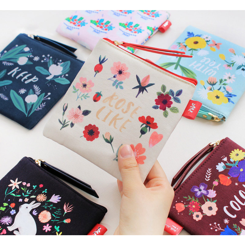 Rim pattern cotton square zipper pouch