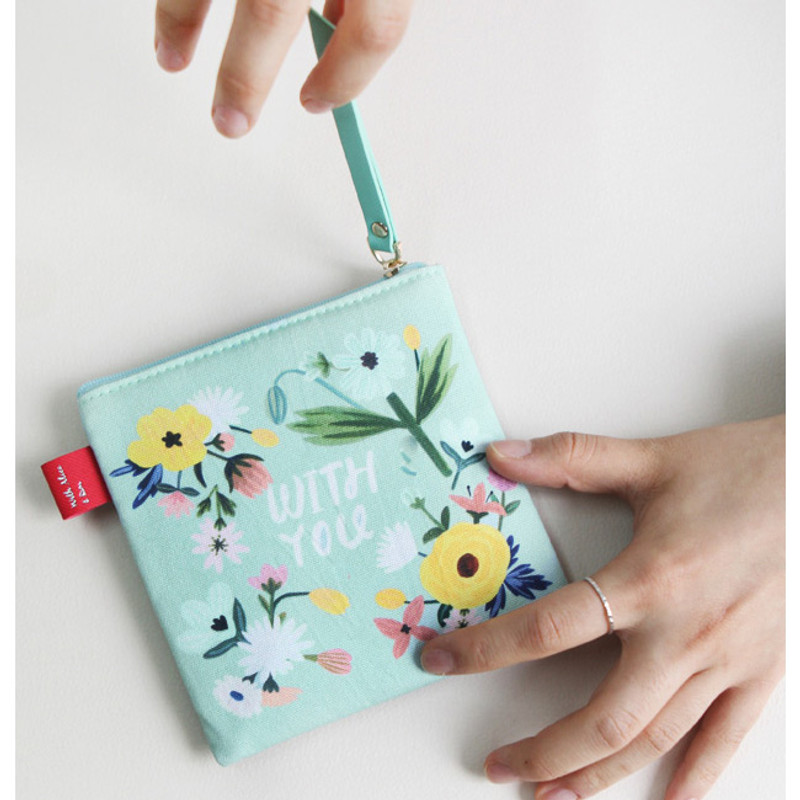 Withyou mint - Rim pattern cotton square zipper pouch