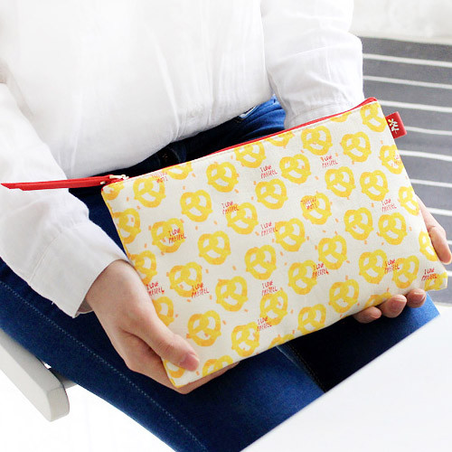 Pretzel - Rim pattern cotton slim zipper pouch (Large)
