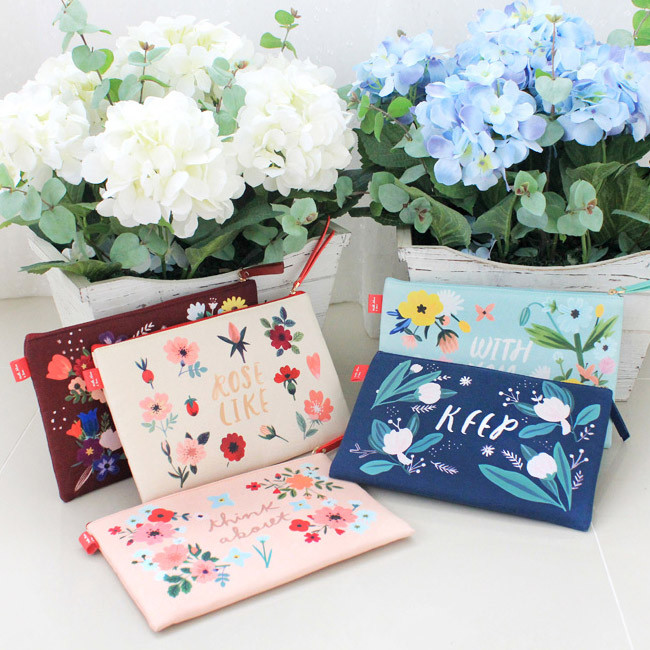 Rim pattern cotton slim zipper pouch (Large)