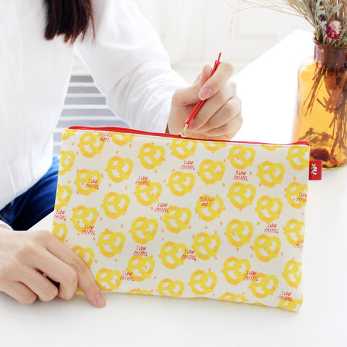 Pretzel - Rim pattern cotton slim zipper pouch (Large)