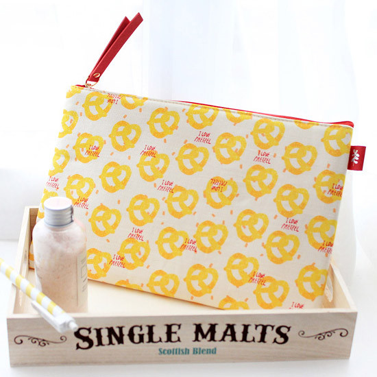 Pretzel - Rim pattern cotton slim zipper pouch (Large)