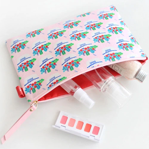 Yogurt - Rim pattern cotton slim zipper pouch (Large)