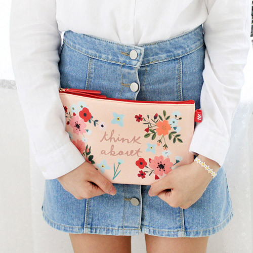 Think about - Rim pattern cotton slim zipper pouch (Large)