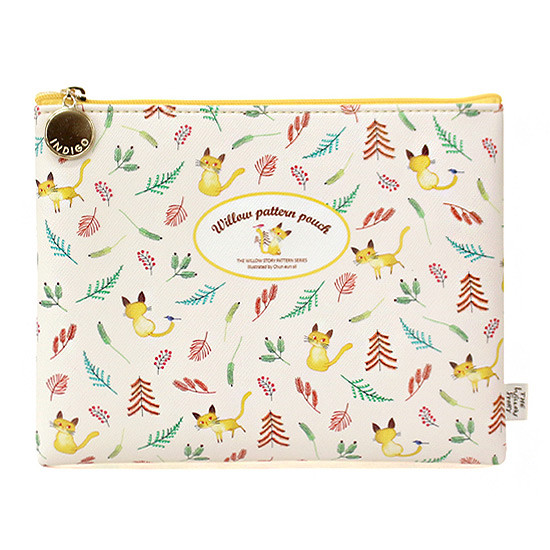 Yellow - Willow story pattern flat zipper pouch