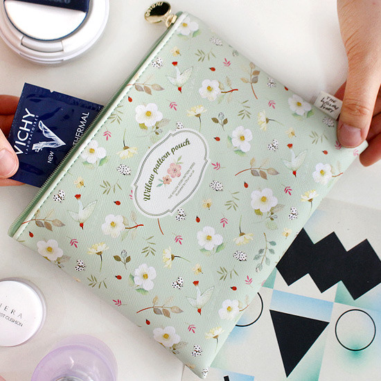 Mint - Willow story pattern flat zipper pouch