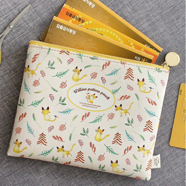 Yellow - Willow story pattern flat zipper pouch