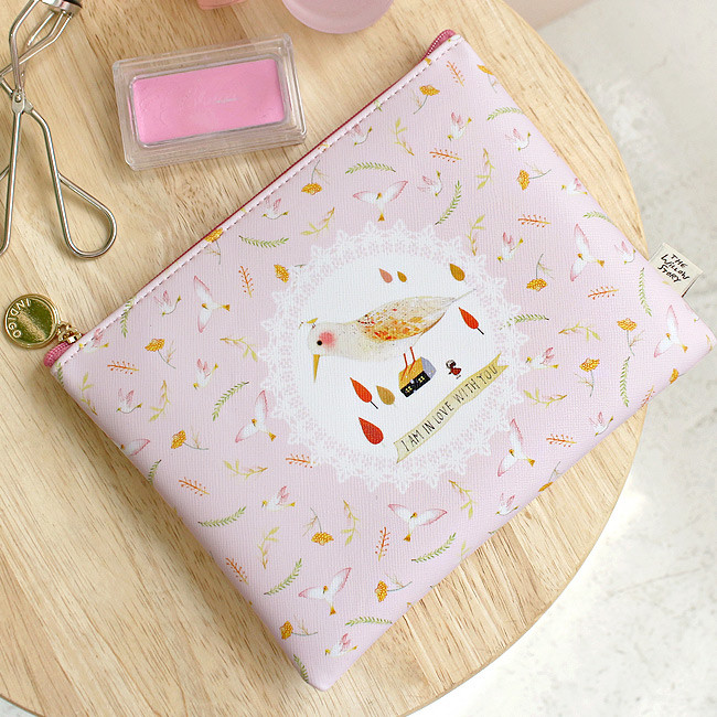 Pink - Willow story pattern flat zipper pouch