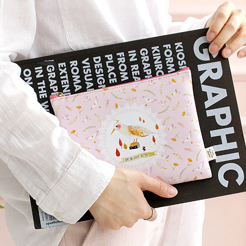 Pink - Willow story pattern flat zipper pouch