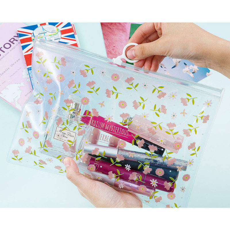 Gerbera - Pattern bling clear zip lock medium pouch  Gerbera - Pattern bling clear zip lock medium pouch