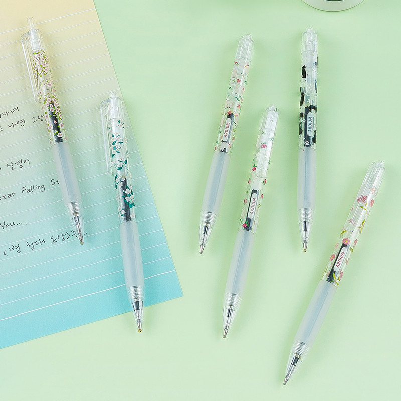 Style flower pattern knock retractable 0.5mm black gel pen