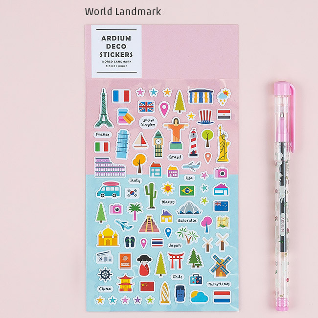 Colorful and unique world landmark deco sticker