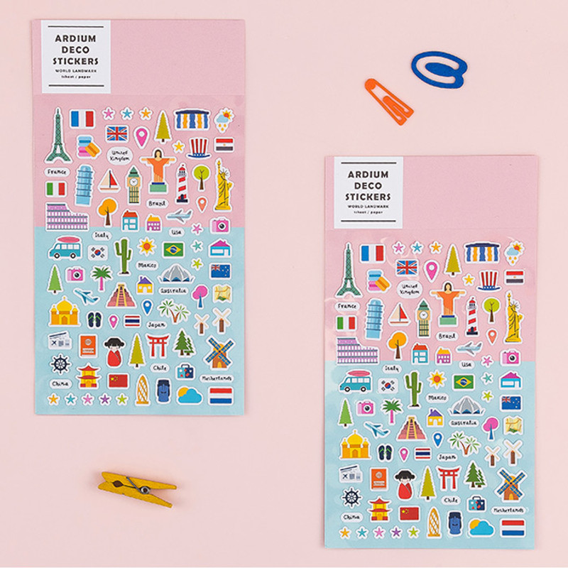 Colorful and unique world landmark deco sticker