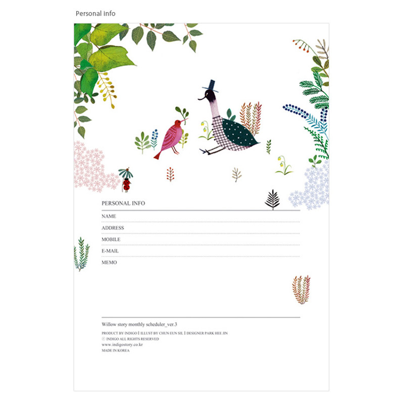 Personal info - Indigo Willow story undated monthly scheduler
