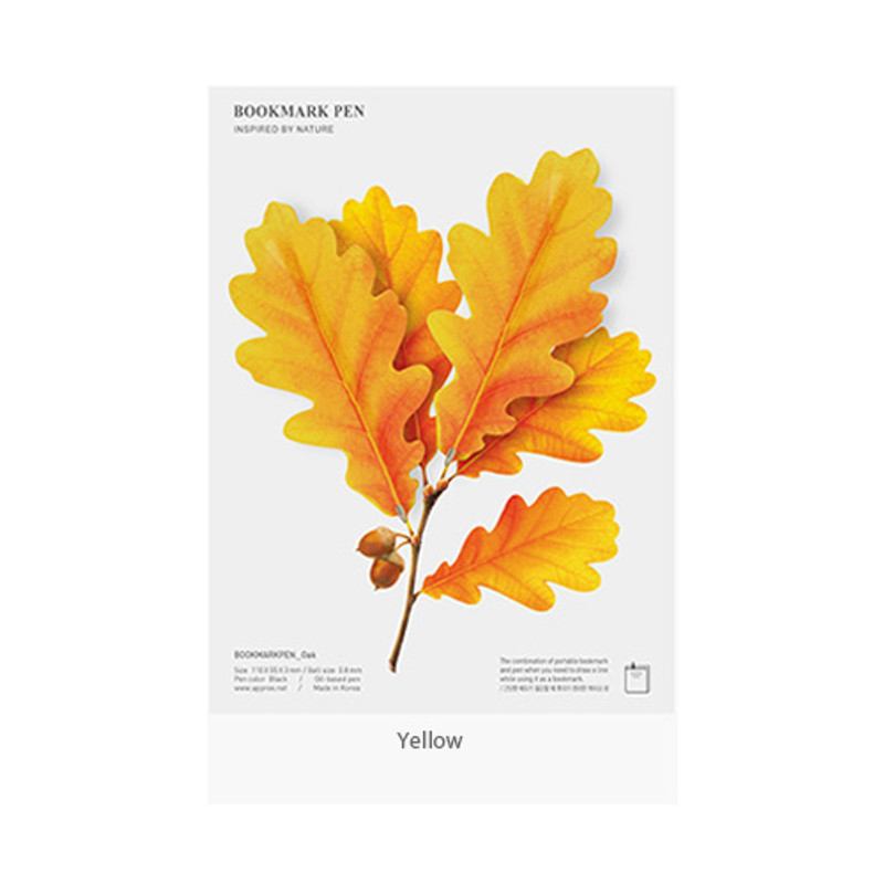 Yellow - Appree Acorn leaves bookmark black ballpoint pen set 