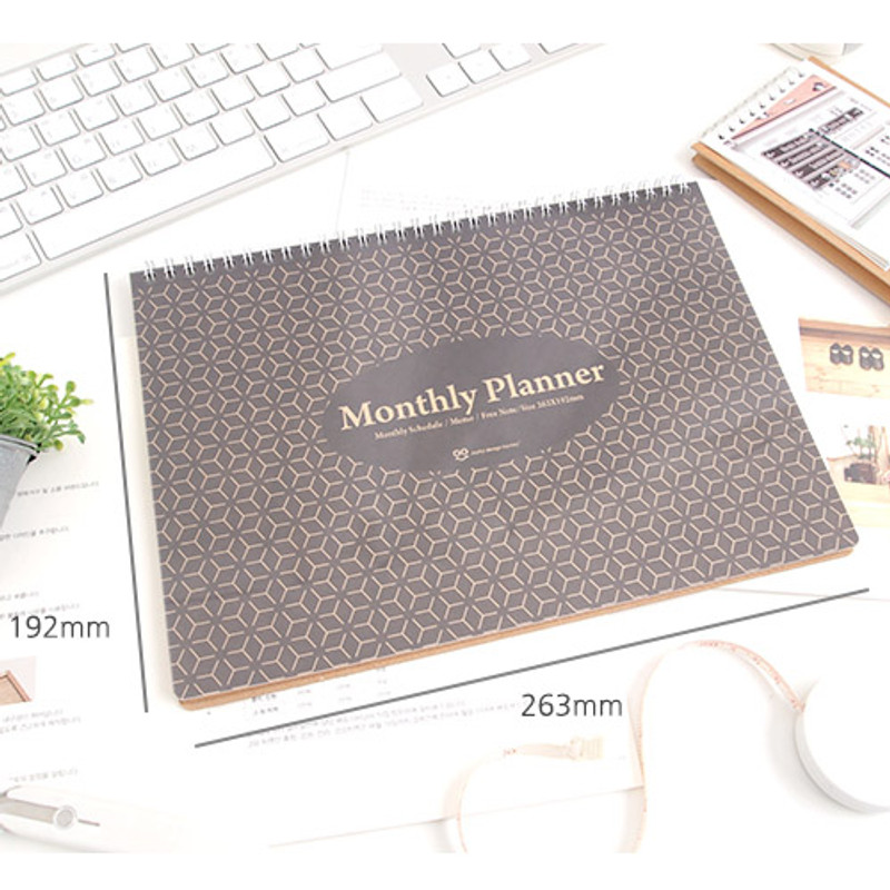 Size of Wirebound Kraft undated monthly desk planner Size of Wirebound Kraft undated monthly desk planner