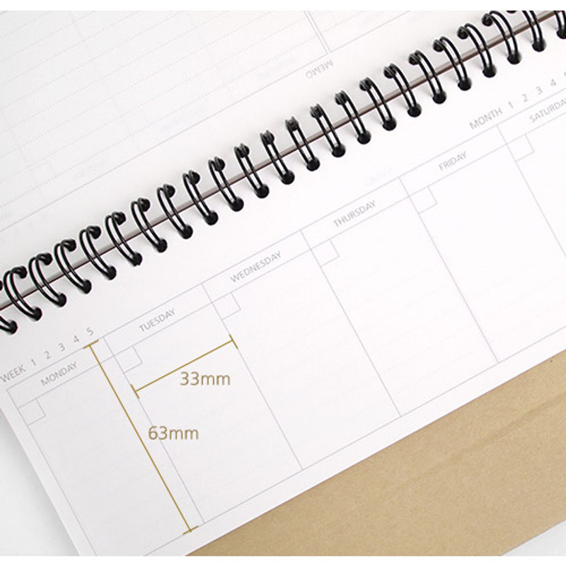 Size of Wirebound Kraft undated weekly desk planner