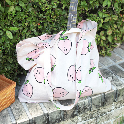 Peach - Jam Jam pattern cotton shopper tote bag 