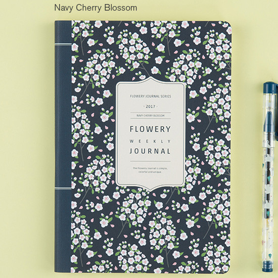 Navy cherry blossom - 2017 Flower pattern weekly dated journal