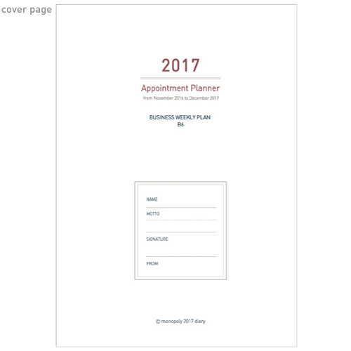 Cover page - 2017 Appointment B6 business dated weekly planner