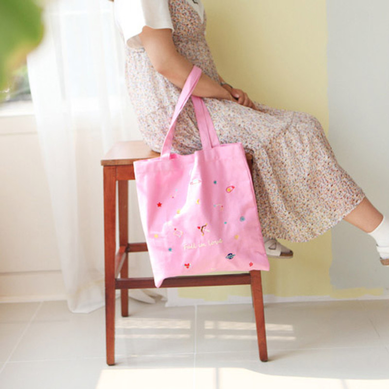 Love - In space cotton shoulder tote bag 