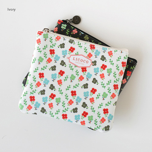 Ivory - Licoco flower pattern small zipper pouch