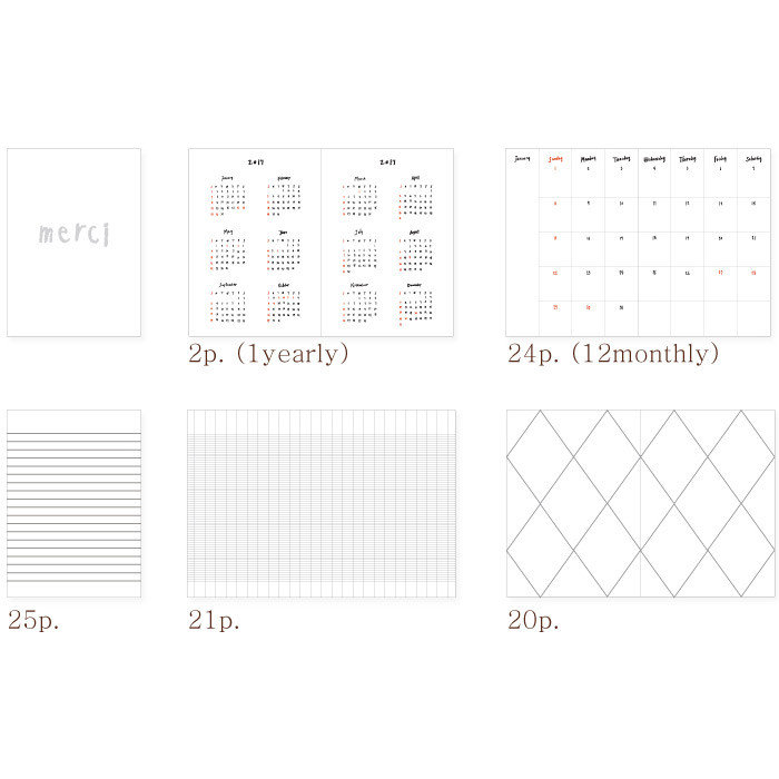 Composition - 2017 Jstory Merci monthly dated diary notebook 