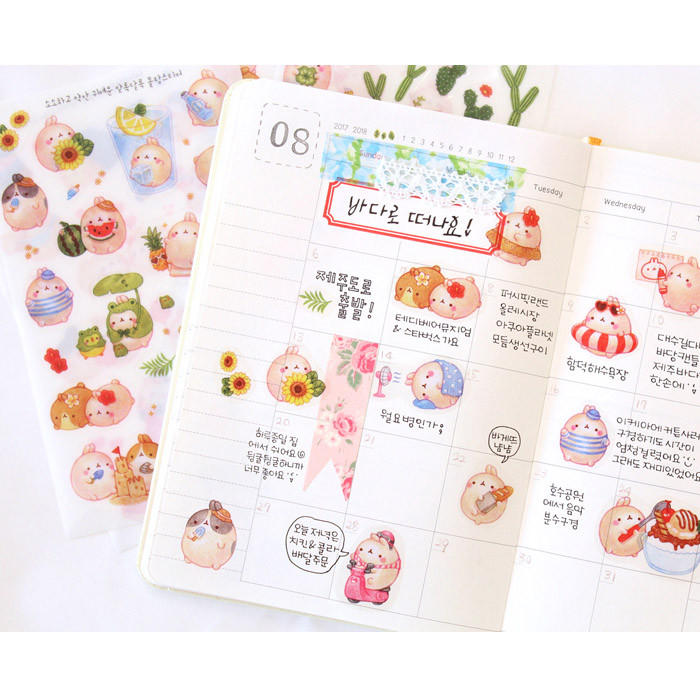 BOOKCODI Molang cute deco transparent sticker set ver.4 