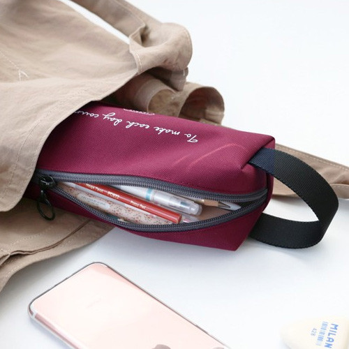 Burgundy - Iconic Plain handy strap pencil case 