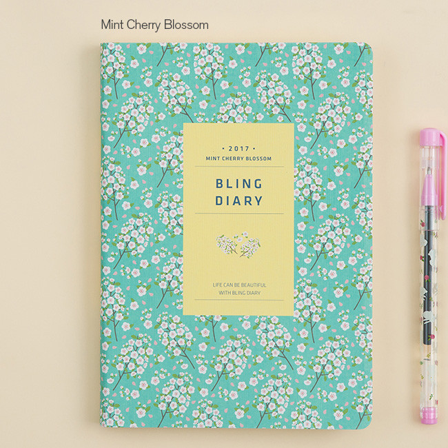 Mint cherry blossom - 2017 Ardium Bling dated diary scheduler
