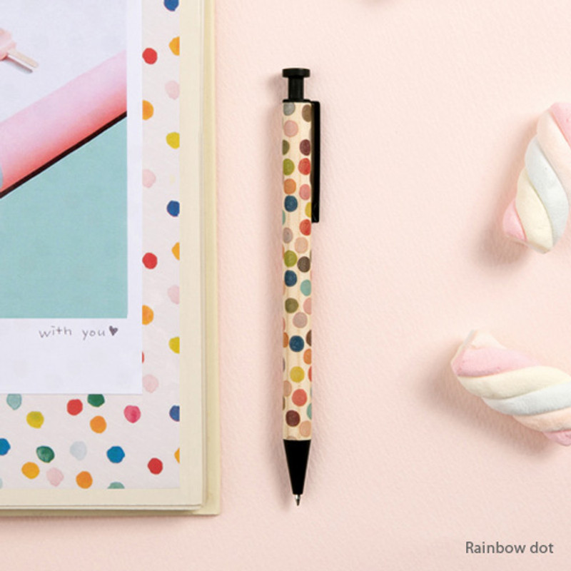 Rainbow dot - Toffeenut cute black ballpoint pen 0.7mm 