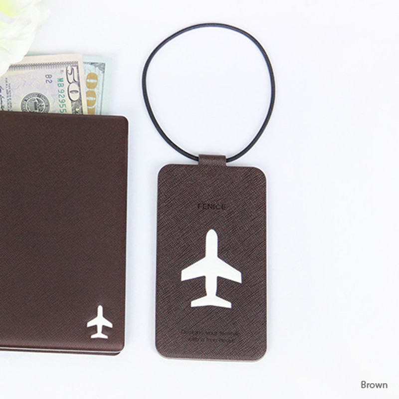 Brown - Fenice Simple folding airplane travel luggage name tag Brown - Fenice Simple folding airplane travel luggage name tag
