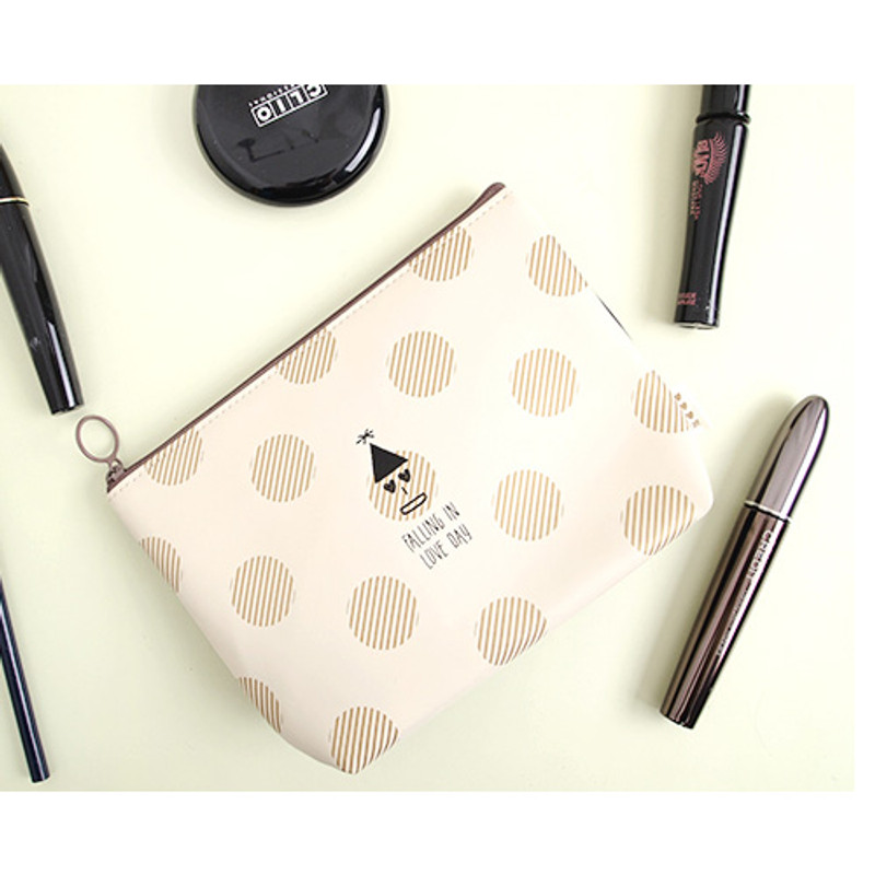 Apricot - Falling in love day dot pattern zipper pouch 