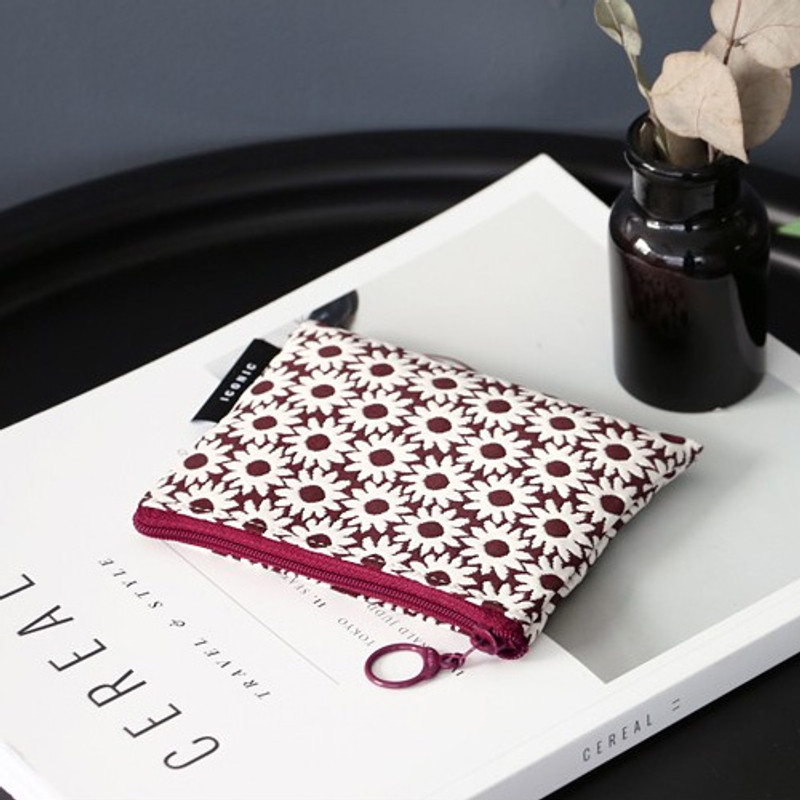 Burgundy flower - Plain pattern small flat zipper pouch Burgundy flower - Plain pattern small flat zipper pouch
