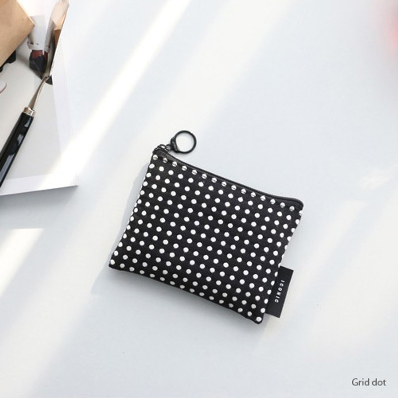 Grid dot - Plain pattern small flat zipper pouch Grid dot - Plain pattern small flat zipper pouch