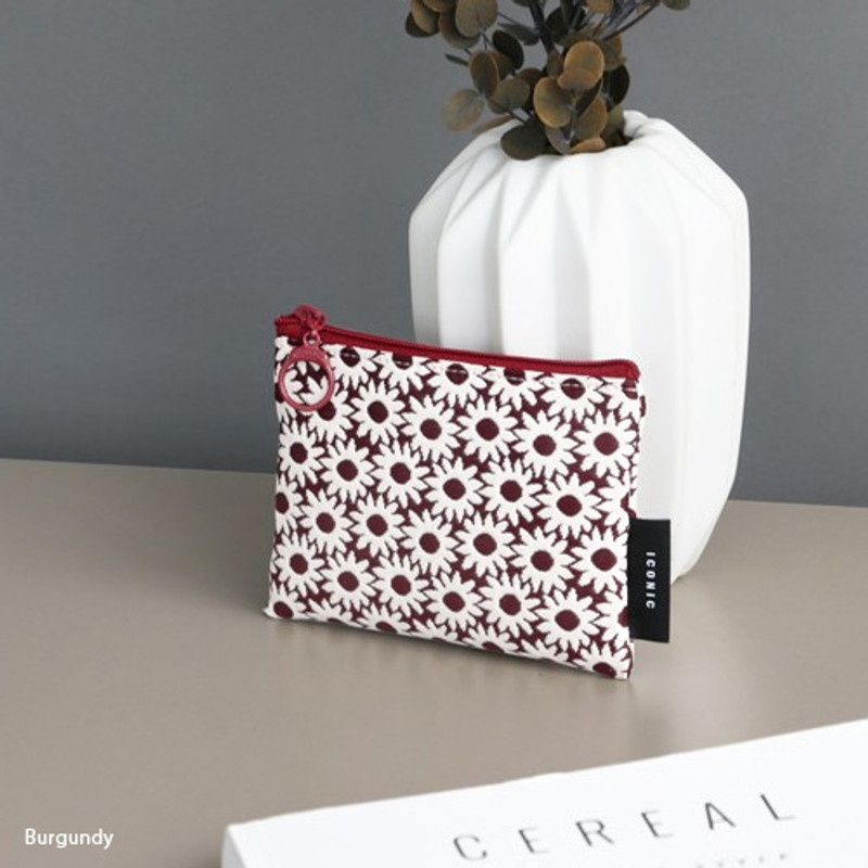 Burgundy flower - Plain pattern small flat zipper pouch Burgundy flower - Plain pattern small flat zipper pouch