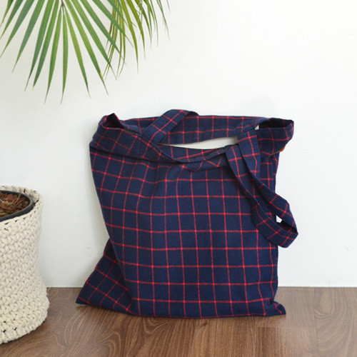 Navy / red - Jam studio Daily check ecobag shoulder tote bag 